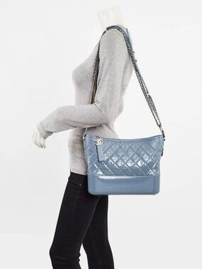 Chanel Blue Quilted Goatskin and Patent Leather Medium Gabrielle Hobo Bag